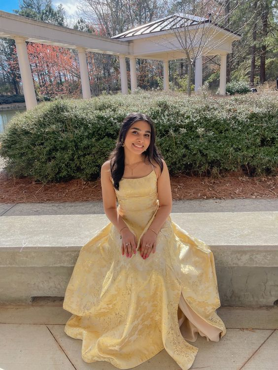 Beautiful Yellow A-line Long Formal Gown, Party Prom Dress