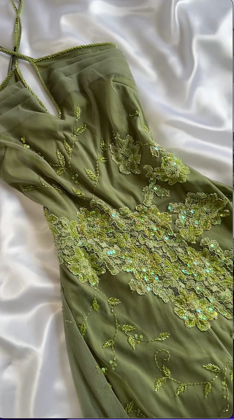 Unique Green Chiffon Lace Sequins Beaded Mermaid Evening Dress,Formal Party Gown