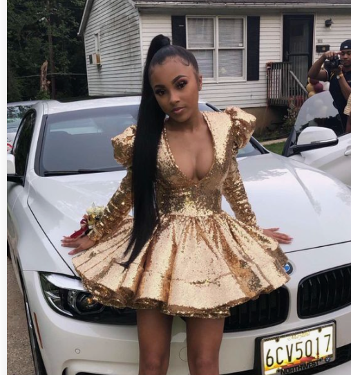 Gold Sequined Puffy Mini Homecoming Dress Sparkly Long Sleeves Simple Above Knee Cocktail Party Dress