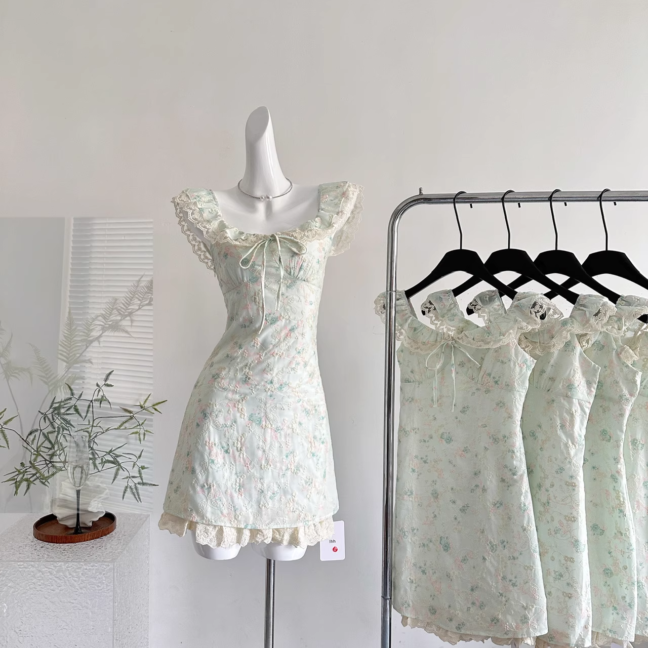 Sweet Floral Mint Green A-Line Short Dress Birthday Dress