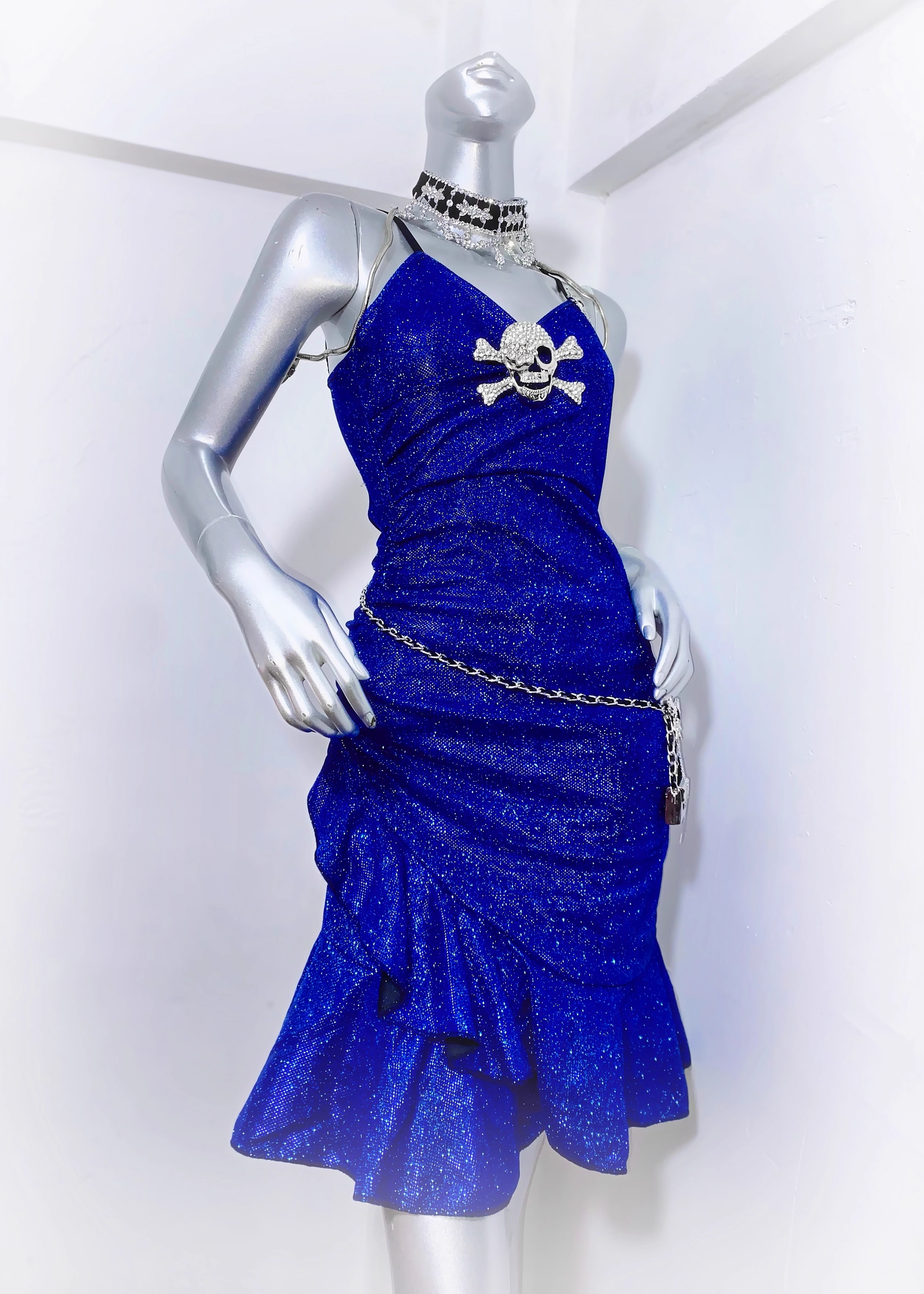 Charming Royal Blue Spaghetti Straps Ruffles Short Birthday Dress Homecoming Dress