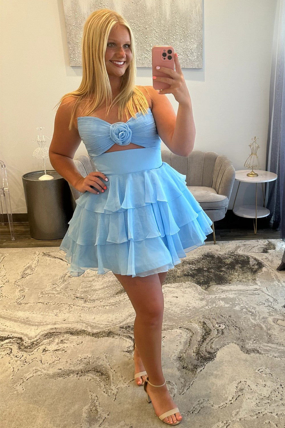 Well-made A Line Sweetheart Yellow Short Homecoming Dress with Ruffles Keyhole