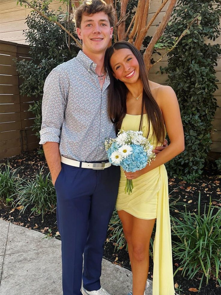 Attractive Sheath Strapless Yellow Short Homecoming Dress with Ruched