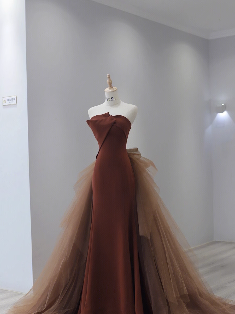 Simple Mermaid Strapless Brown Floor Length Prom Dress
