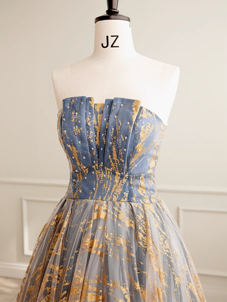 Ball Gown Strapless Floor Length Blue Long Prom Dresses Sweet 16 Dress