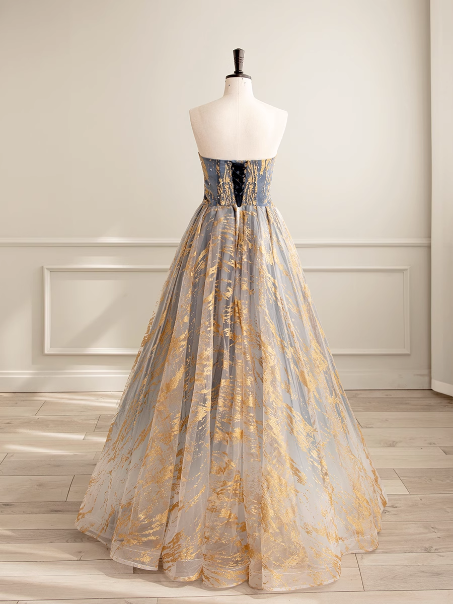Ball Gown Strapless Floor Length Blue Long Prom Dresses Sweet 16 Dress