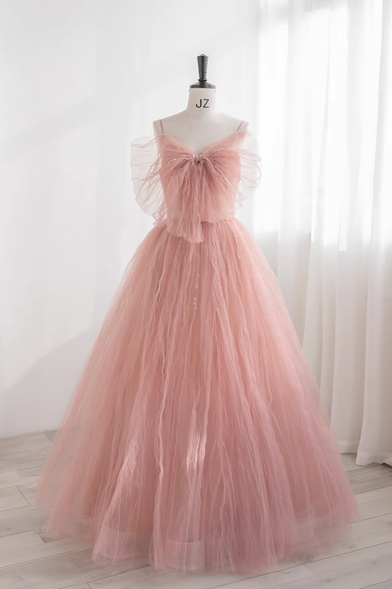 Ball Gown Sleeveless Pink Tulle Prom Dress