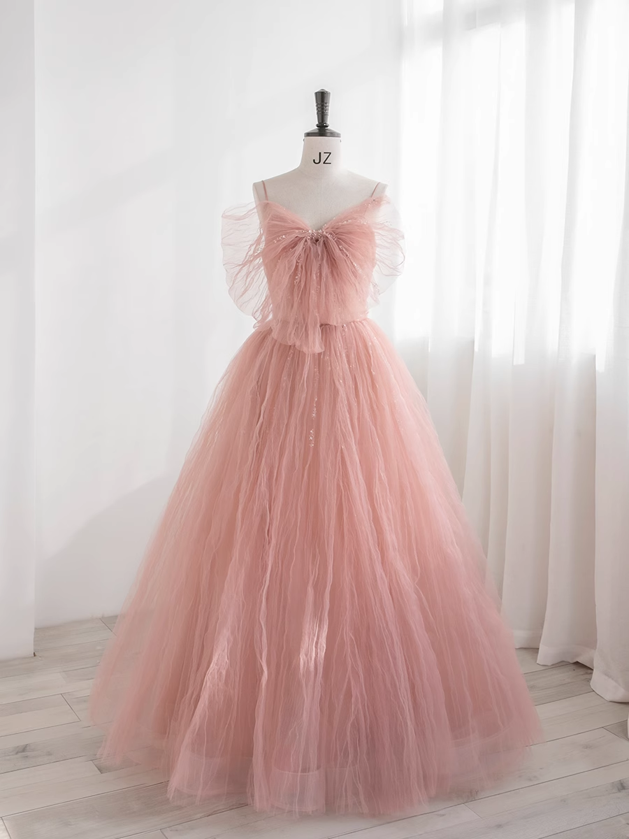 Ball Gown Sleeveless Pink Tulle Prom Dress