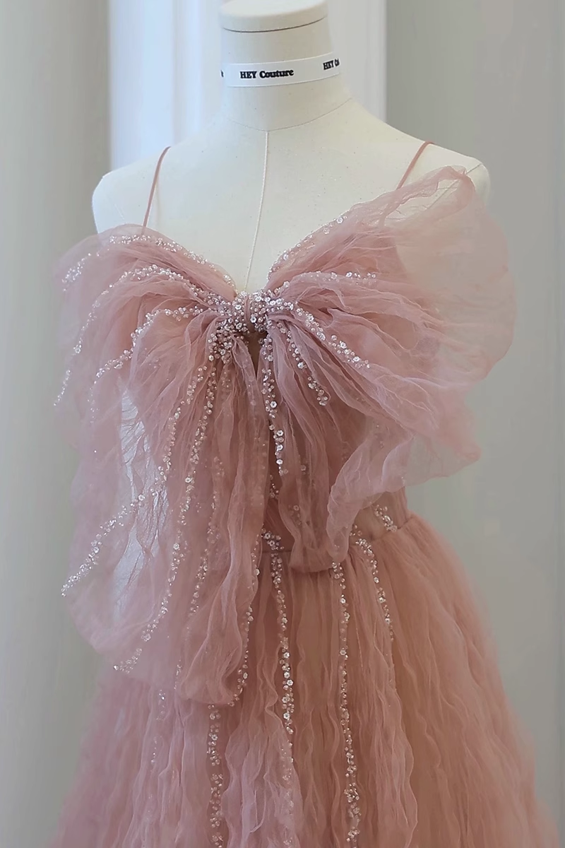 Ball Gown Sleeveless Pink Tulle Prom Dress