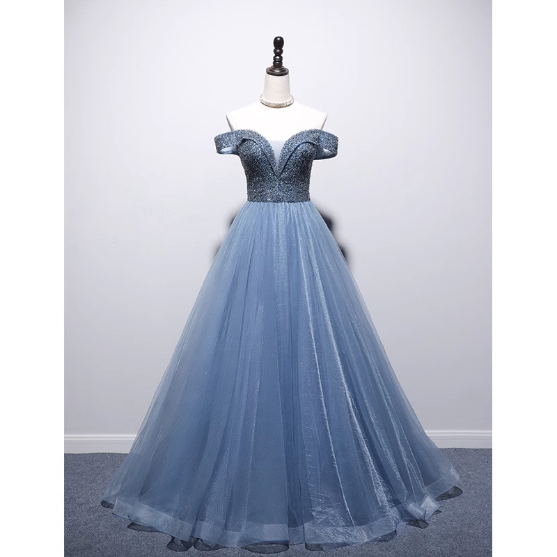 Princess Ball Gown Blue Tulle Prom Dress