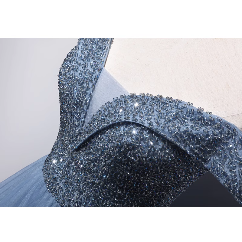 Princess Ball Gown Blue Tulle Prom Dress