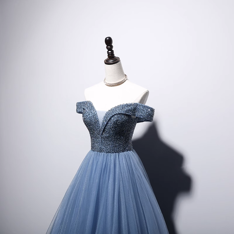 Princess Ball Gown Blue Tulle Prom Dress