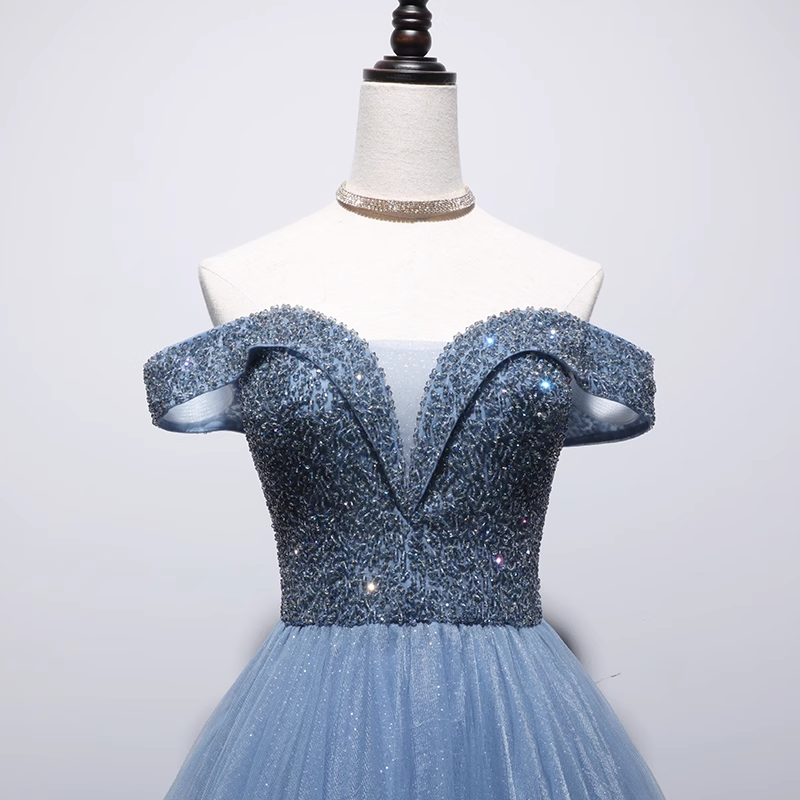 Princess Ball Gown Blue Tulle Prom Dress