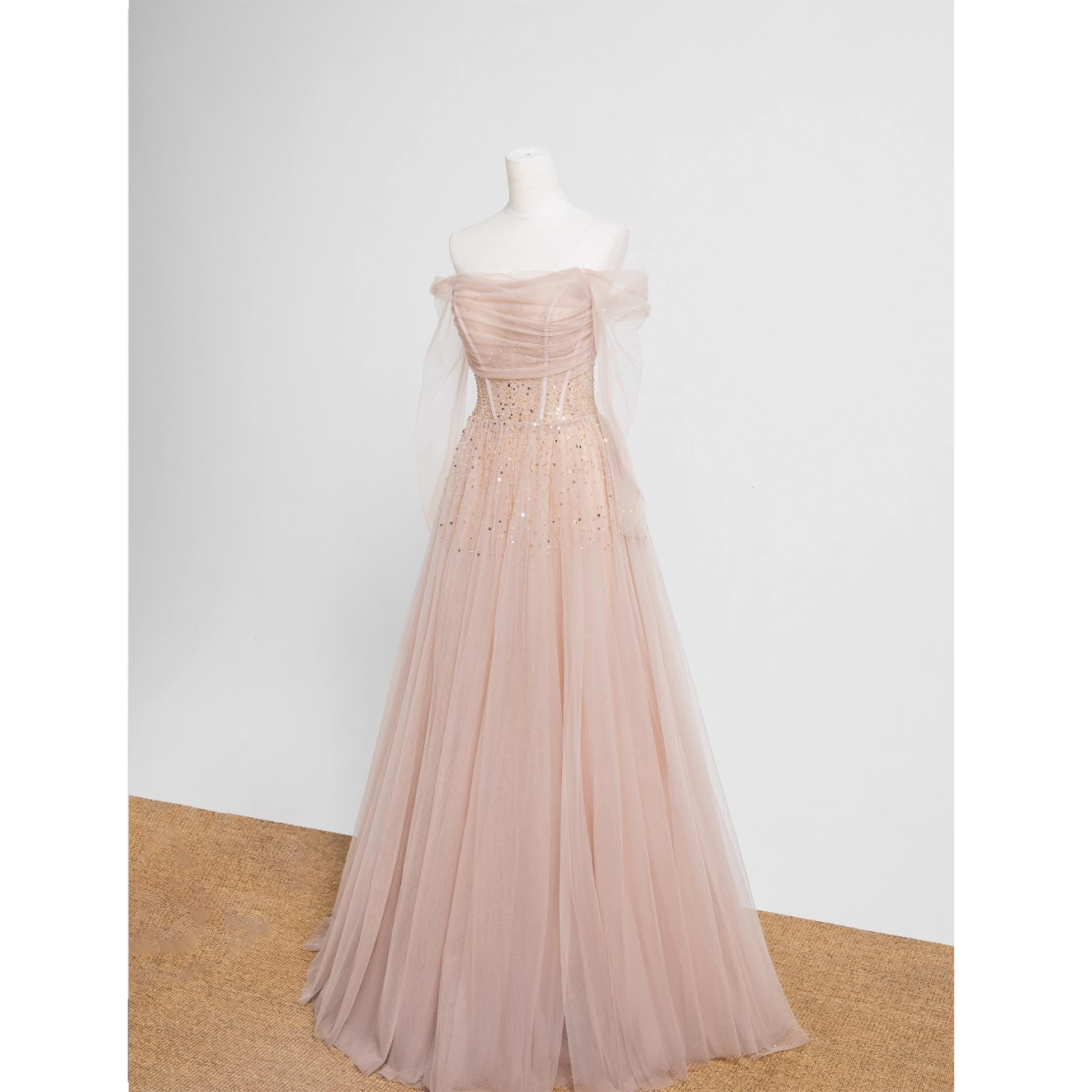 Princess A line Off The Shoulder Pink Tulle Prom Dress