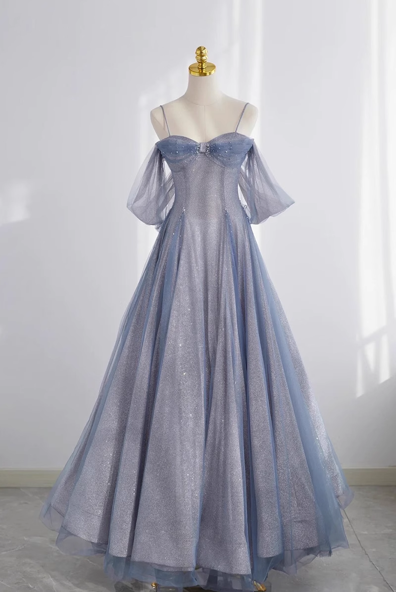 Cute A line Off The Shoulder Blue Tulle Prom Dress