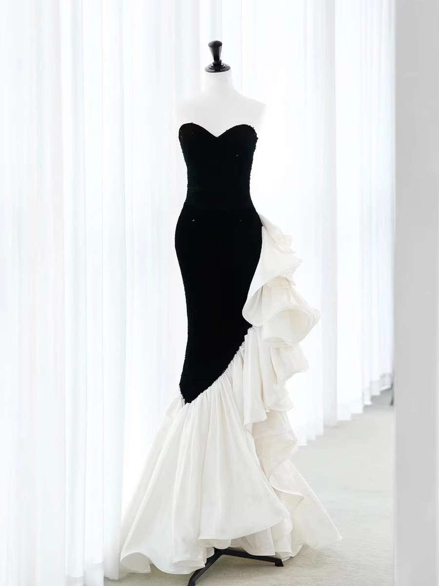 Simple Mermaid Strapless Sequin Long Prom Dresses
