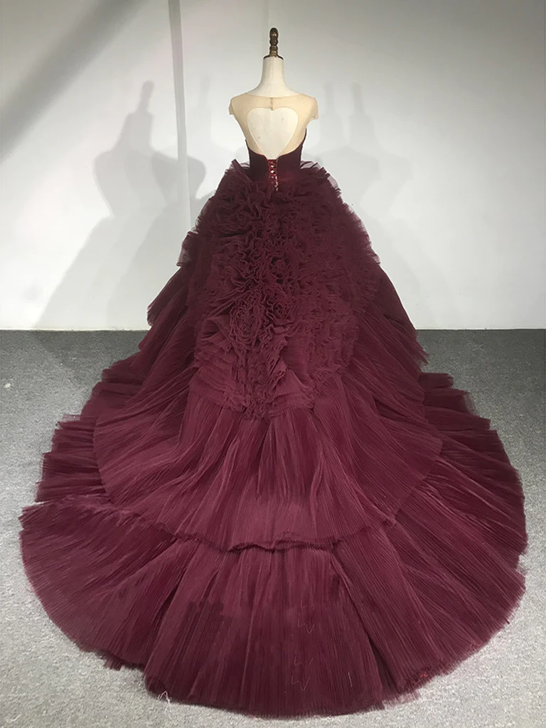 Stunning Ball Gown Sweetheart Tulle Burgundy Sweet 16 Dresses