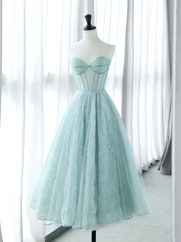 A-Line Sweetheart Neck Tulle Lace Prom Dress