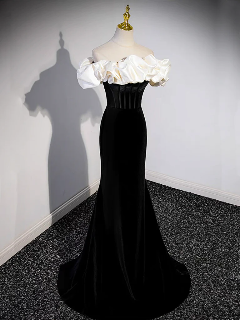 Black Off Shoulder Mermaid Long Prom Dress