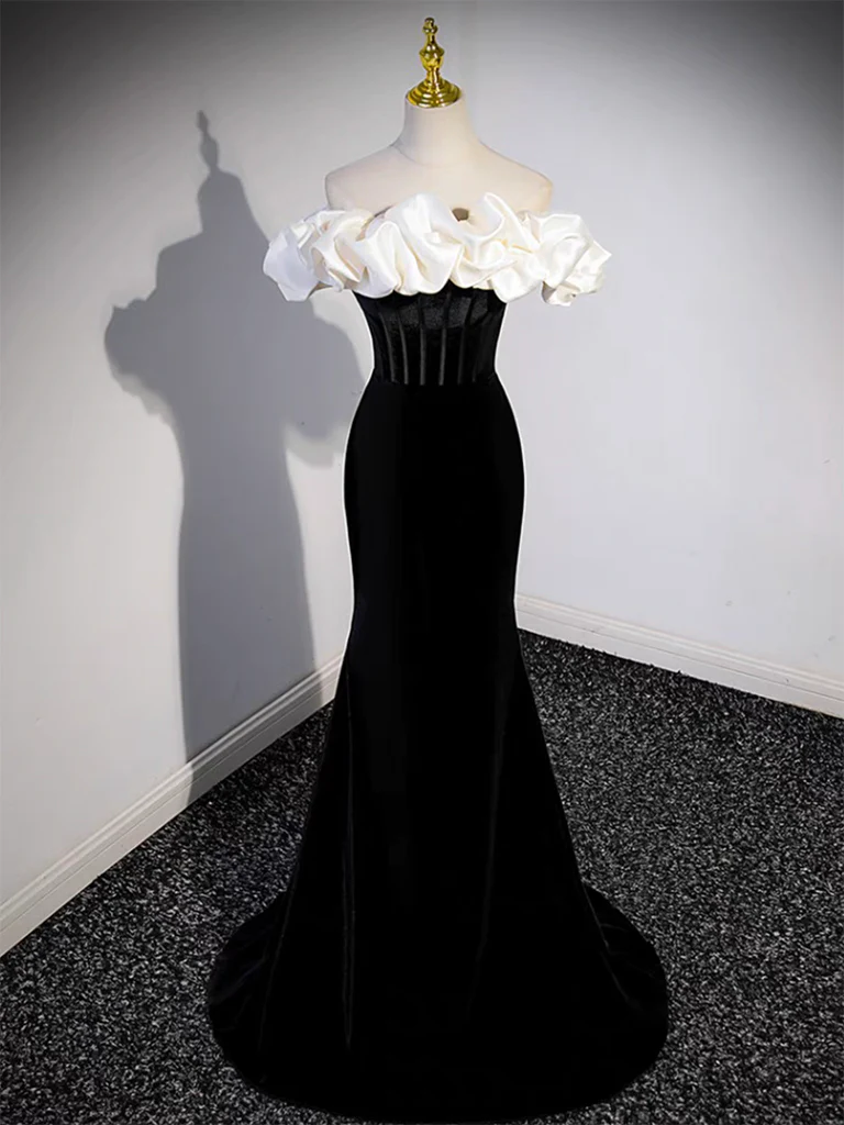 Black Off Shoulder Mermaid Long Prom Dress