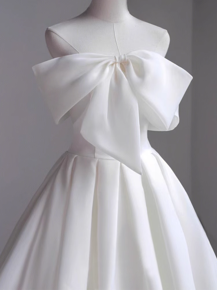 Simple A-Line Off The Shoulder Satin White Long Wedding Dresses