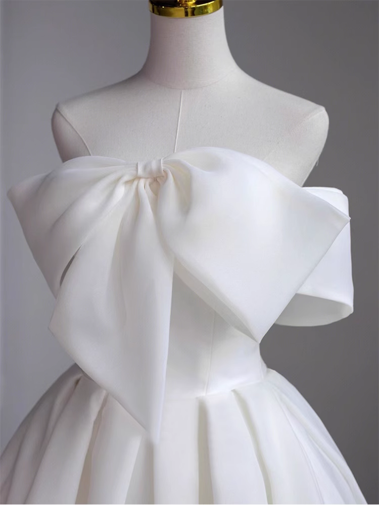 Simple A-Line Off The Shoulder Satin White Long Wedding Dresses