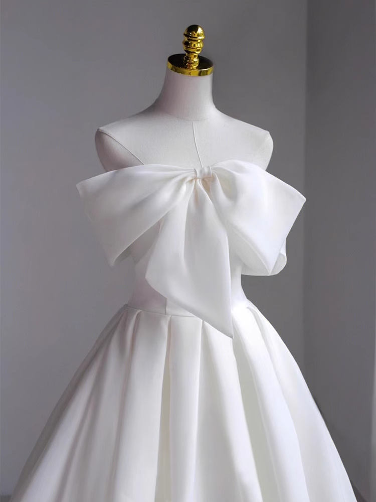 Simple A-Line Off The Shoulder Satin White Long Wedding Dresses
