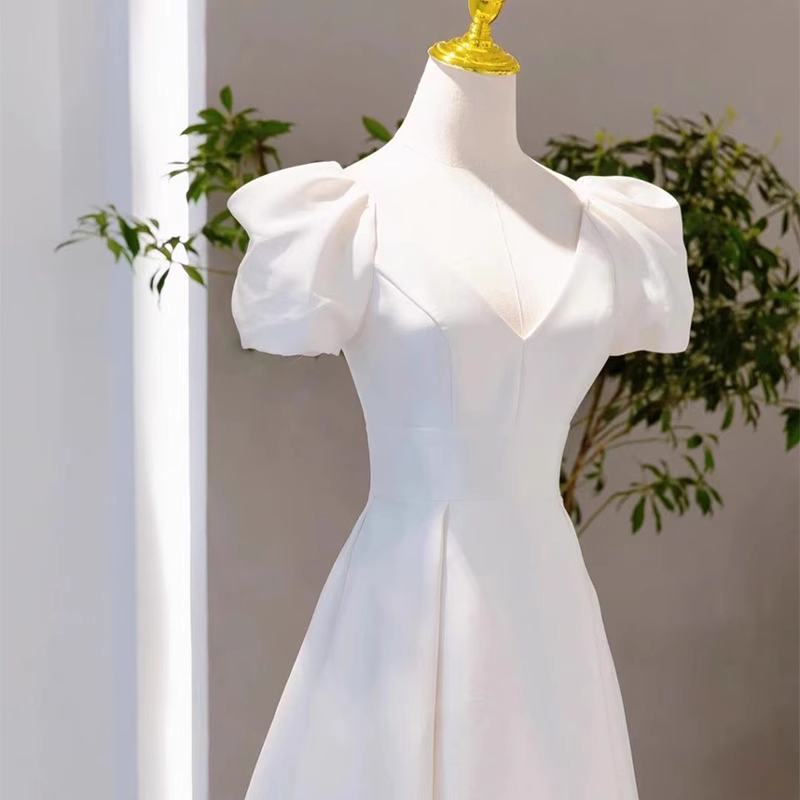 Vintage A line Short Sleeves White Long Wedding Dresses