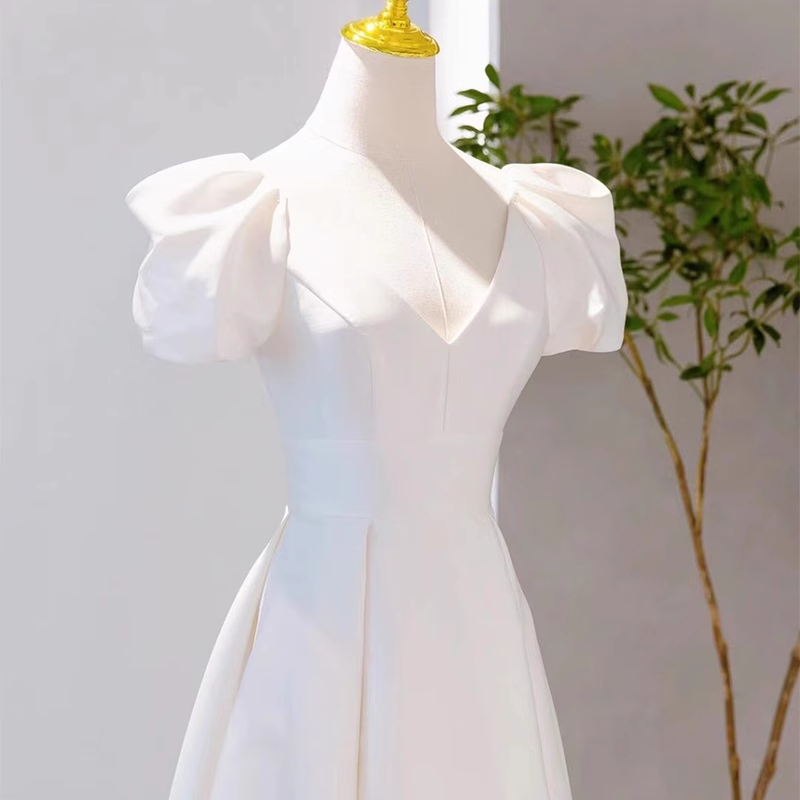 Vintage A line Short Sleeves White Long Wedding Dresses