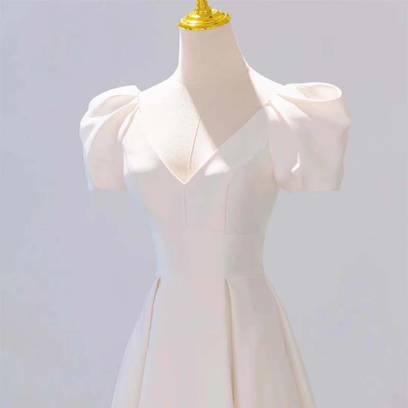 Vintage A line Short Sleeves White Long Wedding Dresses