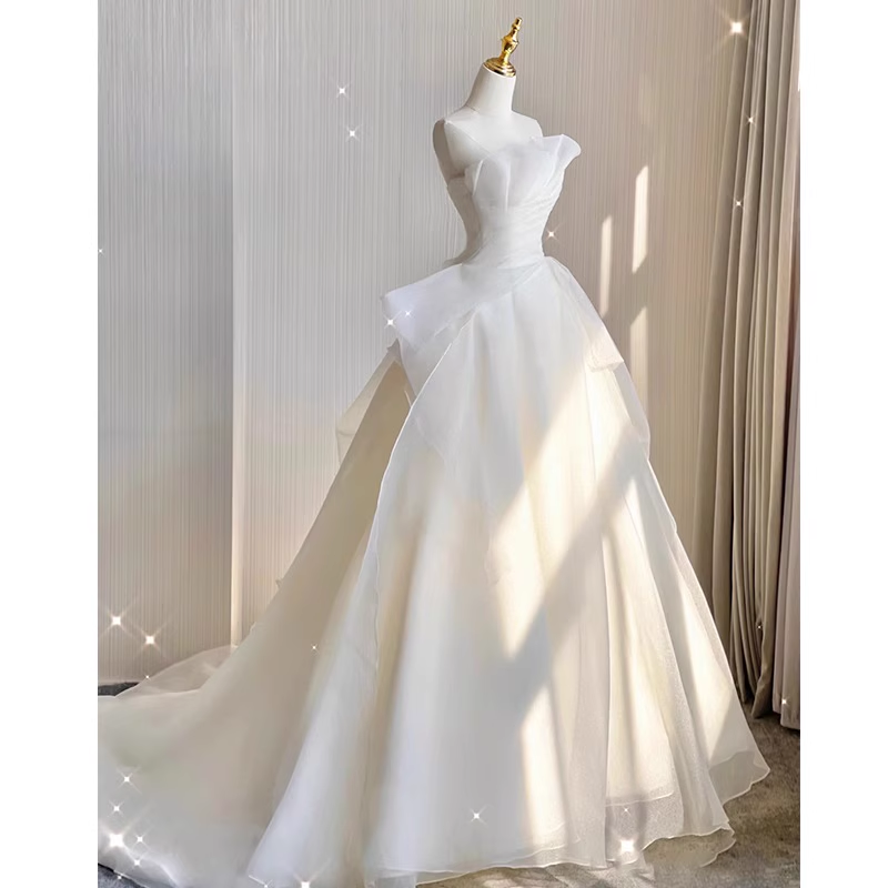 Vintage Ball Gown Strapless White Tulle Wedding Dresses