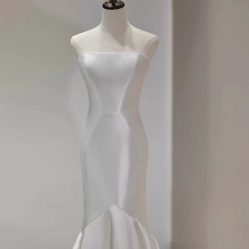 Vintage Mermaid White Satin Long Wedding Dresses
