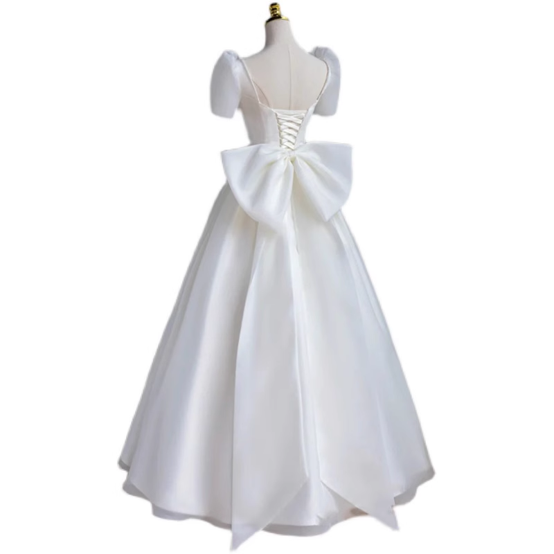 Princess A line White Satin Long Wedding Dresses
