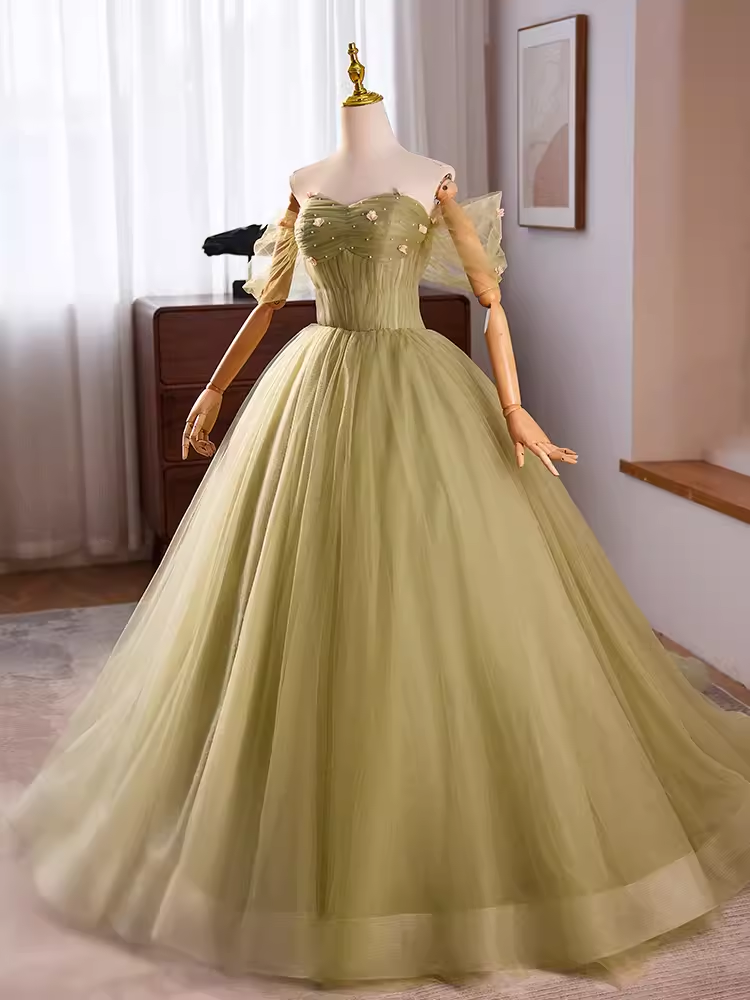 Vintage Ball Gown Short Sleeves Green Sweet 16 Dresses