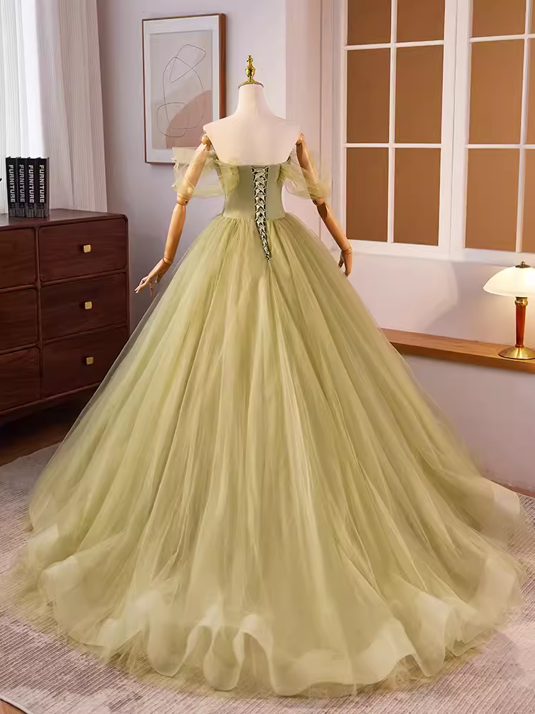 Vintage Ball Gown Short Sleeves Green Sweet 16 Dresses