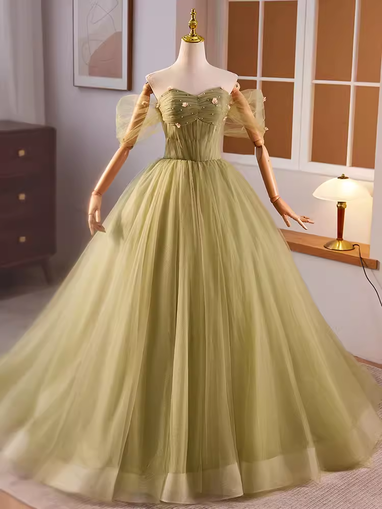 Vintage Ball Gown Short Sleeves Green Sweet 16 Dresses