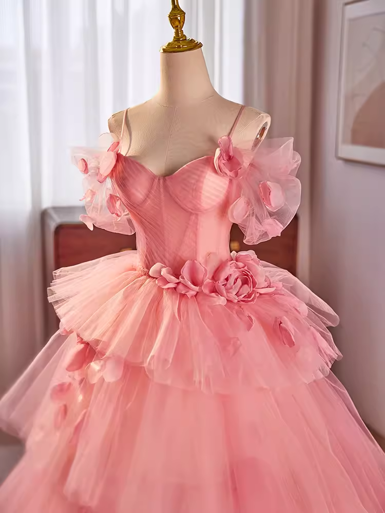 Vintage Ball Gown Short Sleeves Pink Flowers Sweet 16 Dresses