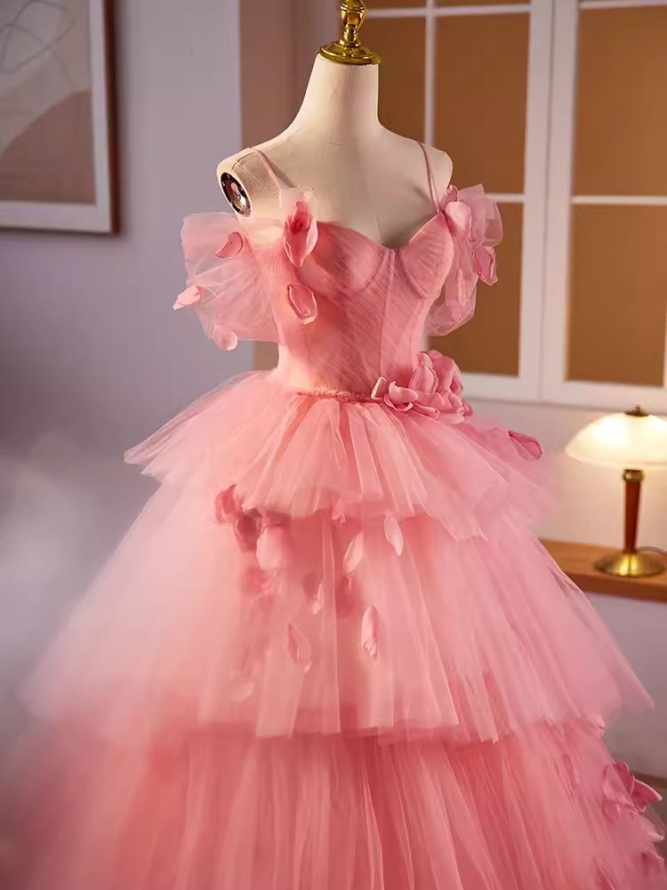 Vintage Ball Gown Short Sleeves Pink Flowers Sweet 16 Dresses