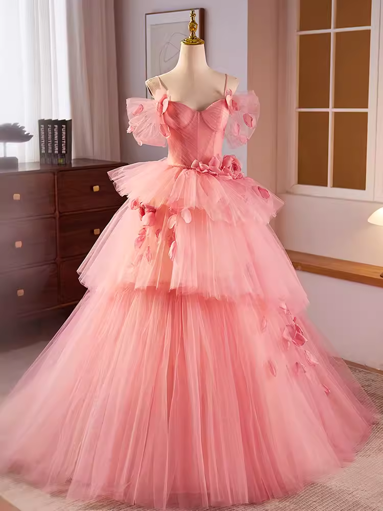 Vintage Ball Gown Short Sleeves Pink Flowers Sweet 16 Dresses