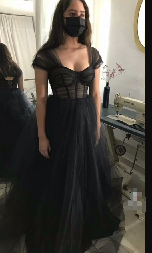 Black Tulle Prom Dress Simple Evening Dress