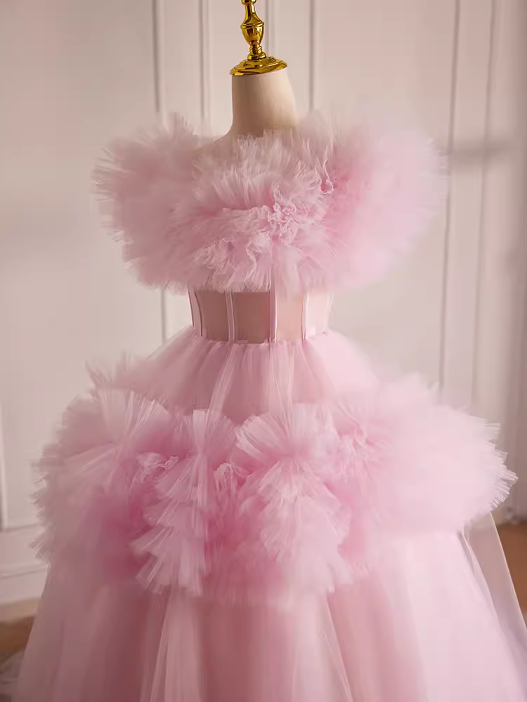 Vintage Ball Gown Short Sleeves Pink Tulle Sweet 16 Dresses