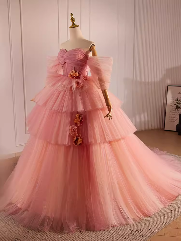 Vintage Ball Gown Sweetheart Pink Tulle Sweet 16 Dresses