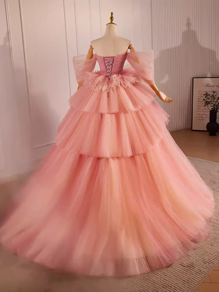 Vintage Ball Gown Sweetheart Pink Tulle Sweet 16 Dresses