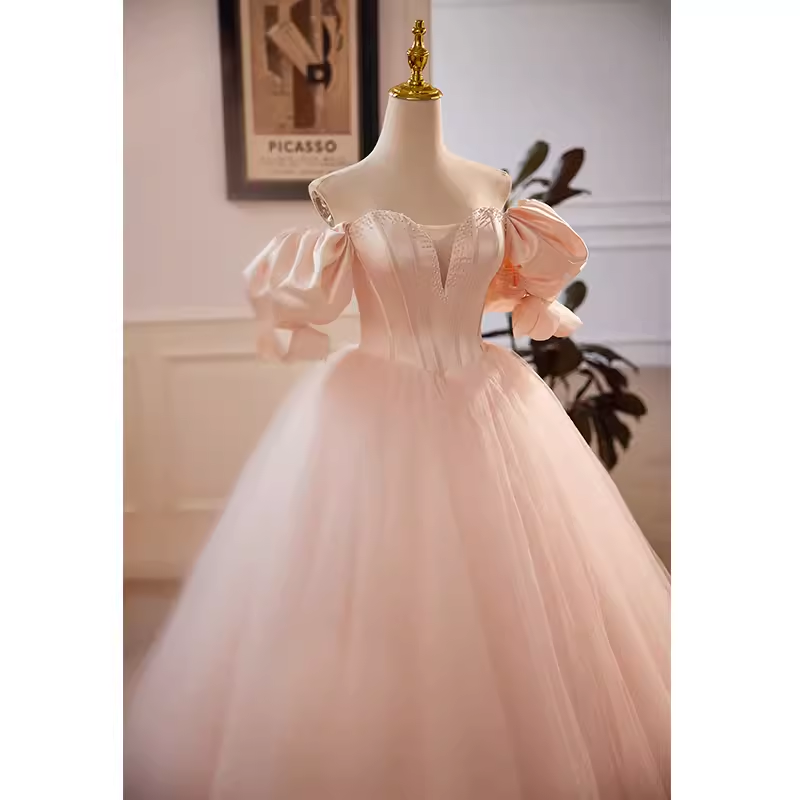 Vintage Ball Gown Off The Shoulder Blush Pink Tulle Sweet 16 Dresses