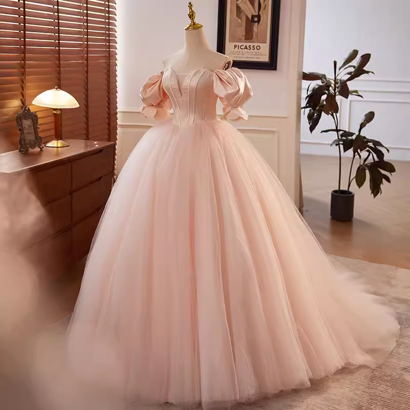 Vintage Ball Gown Off The Shoulder Blush Pink Tulle Sweet 16 Dresses