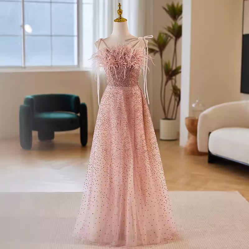 Modest A line Straps Long Sequin Pink Prom Dress