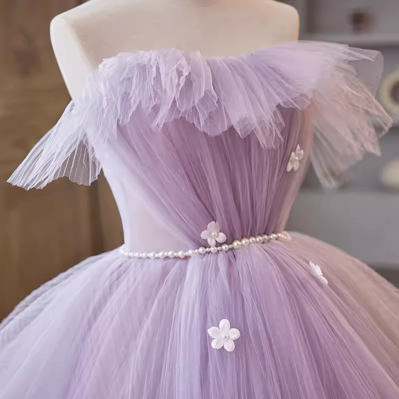 Vintage Ball Gown Strapless Lilac Tulle Ruffles Sweet 16 Dresses
