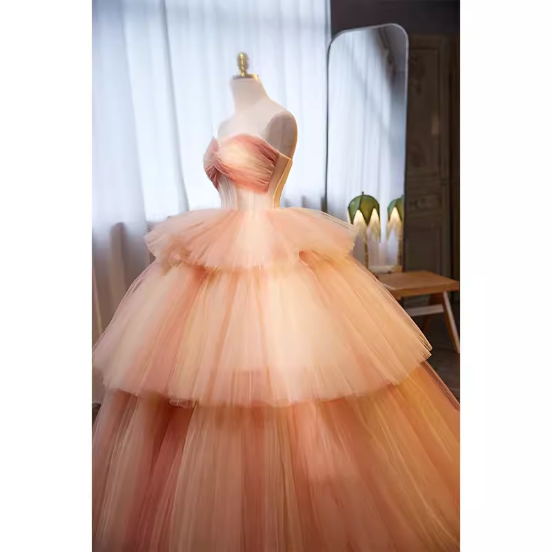 Vintage Ball Gown Strapless Tulle Pink Sweet 16 Dresses