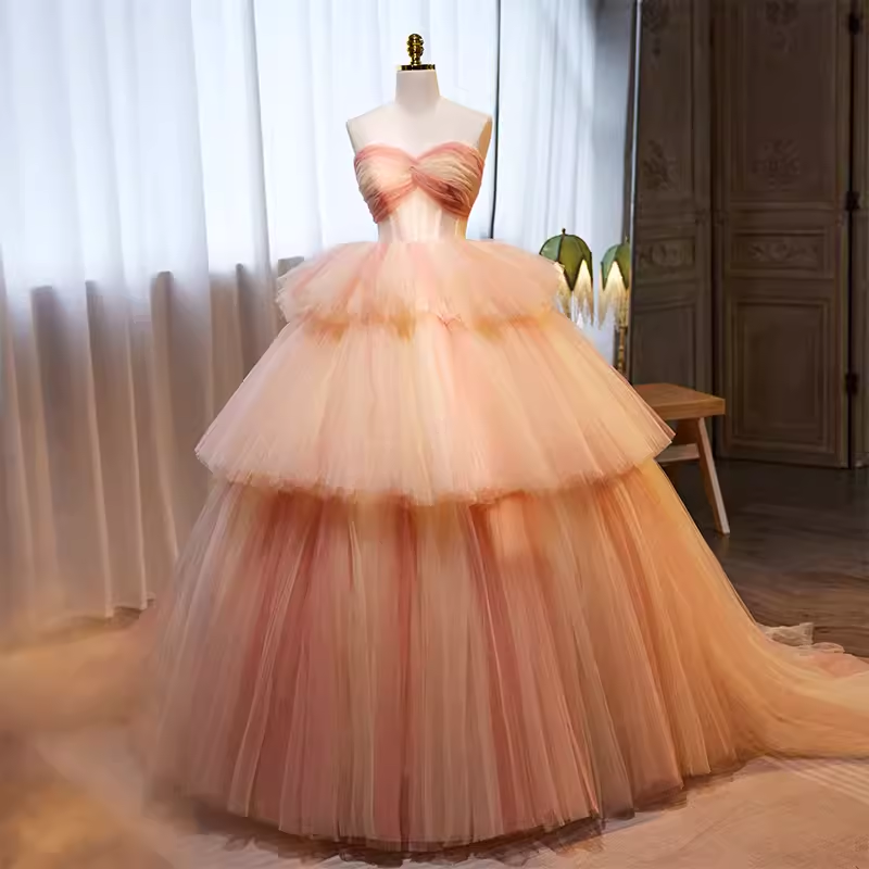 Vintage Ball Gown Strapless Tulle Pink Sweet 16 Dresses