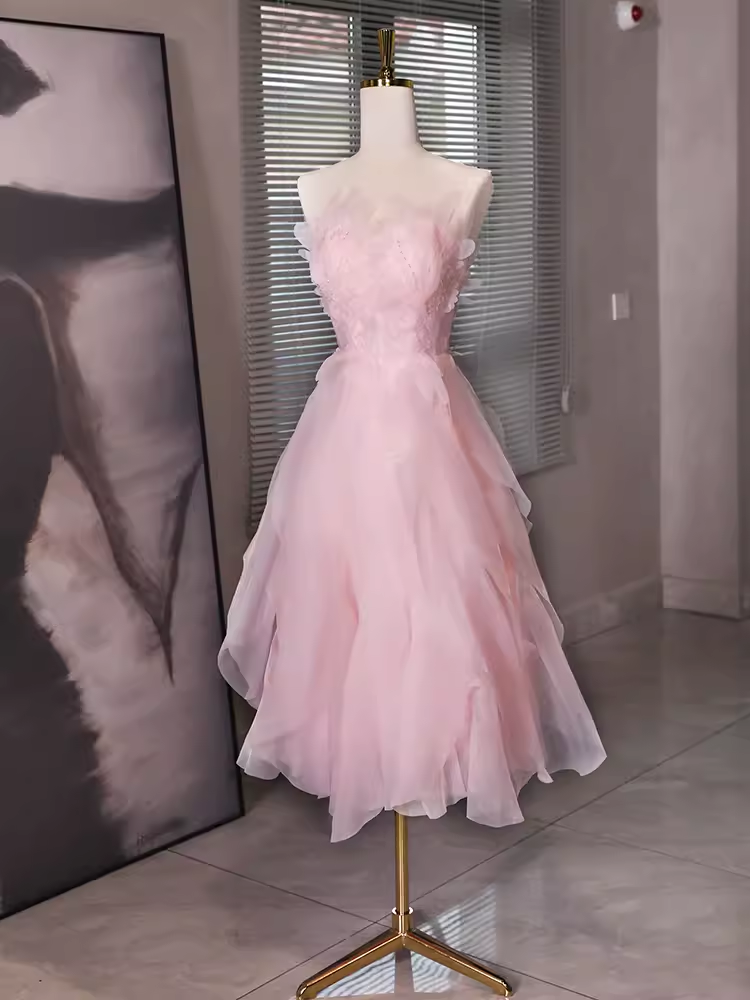 Sexy A Line Sleeveless Pink Floral Prom Dress